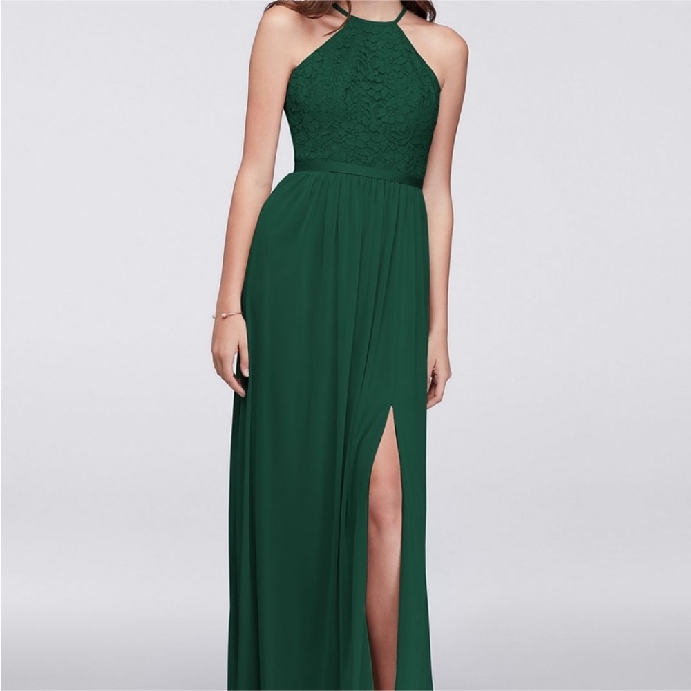 David’s Bridal Open-Back Lace and Mesh Dress
